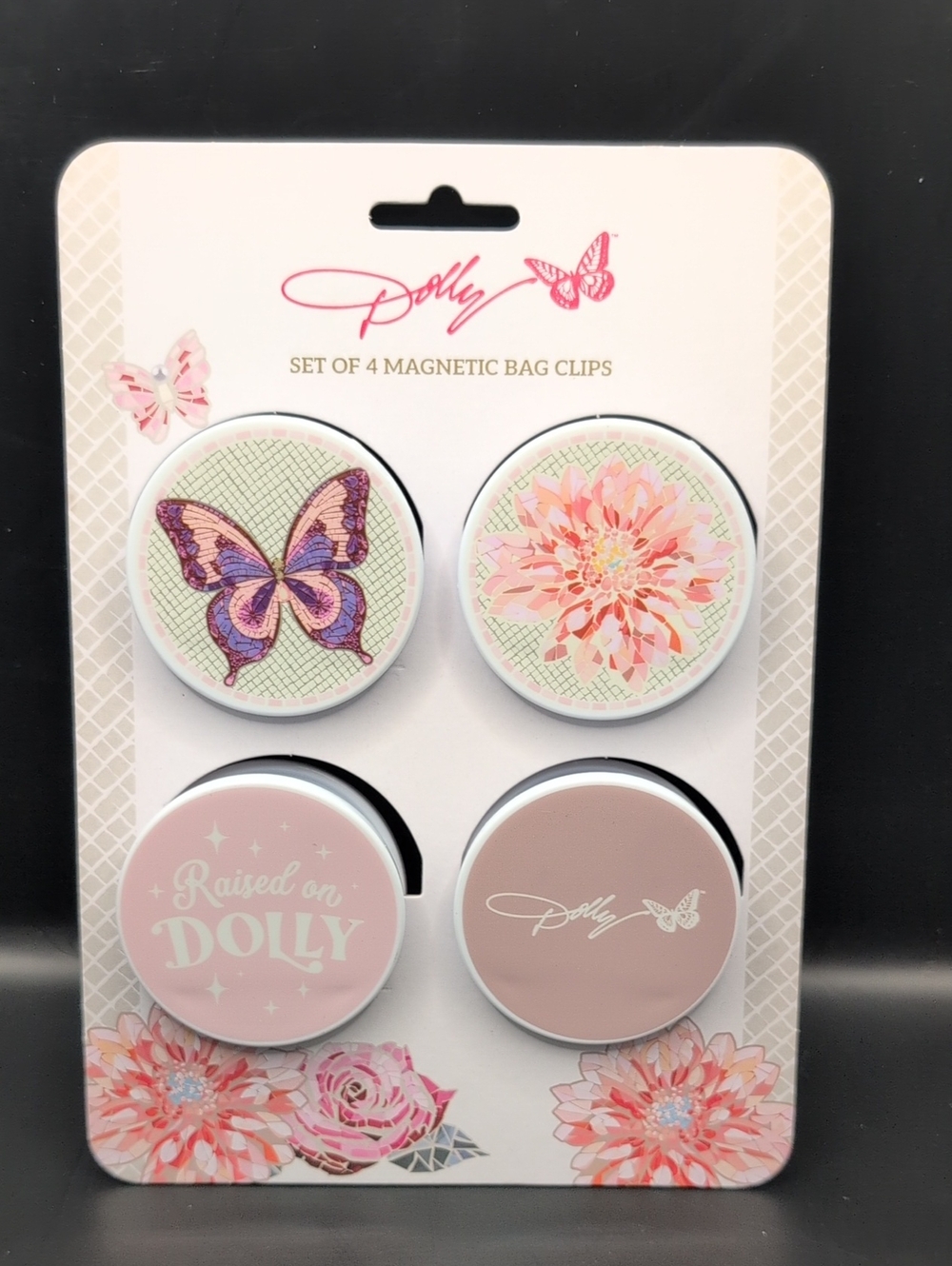 DOLLY PARTON Magnetic Bag Clips Set of 4 Pink and White